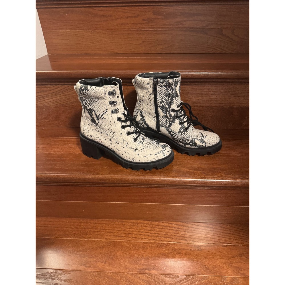 Madden Girl Combat Boots Block Chunky Women's Lug Sole Snake Print Lace Up 8.5M